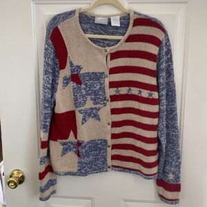 Blair Red Blue Cream Star Cardigan - Size Large
